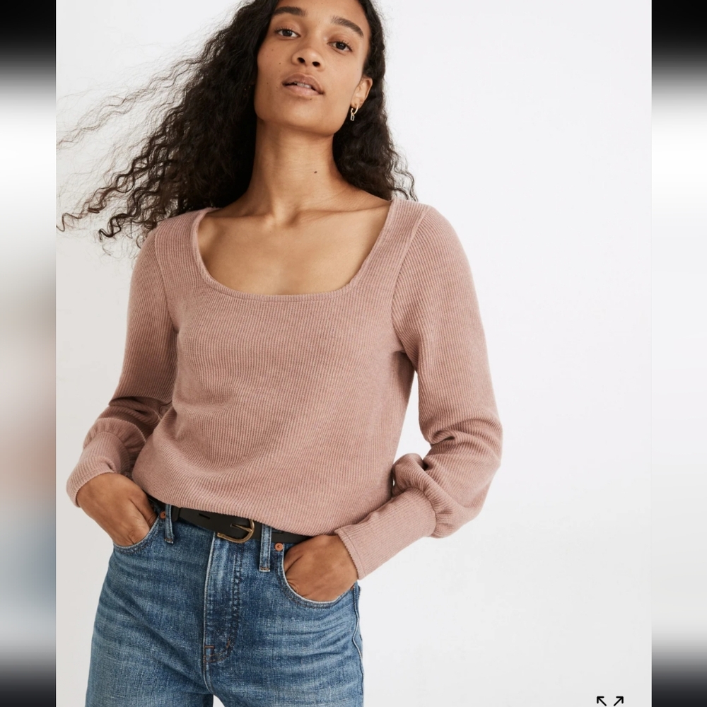 Madewell Blush Pink Square Neck Ribbed Sweater